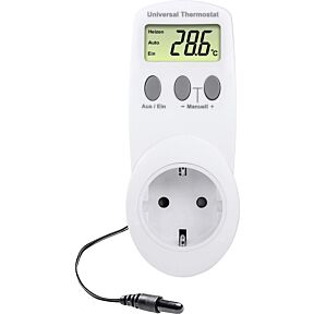 Digitalni vtični termostat v beli barvi , opremljen z merilno sondo za točkovni branje