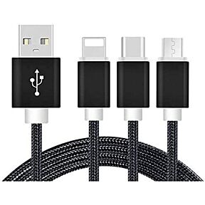 USB polnilni kabel, univerzalni, kabel USB-A vtič, USB-C® vtič, USB-mikro-B 3.0 vtič , Apple Lightning vtič 1.20 m črna 