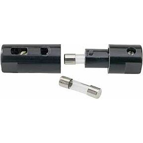 Kabelsko ohišje za cevno varovalko 5x20mm s priloženo varovalko 2 A in 3 A, v črni barvii