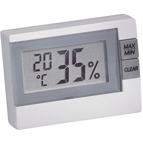 Digitalni termometer in vlagomer z gumbom prikličete minimalno in maksimalno izmerjeno vrednost z drugim izbrišete shranjene podatke