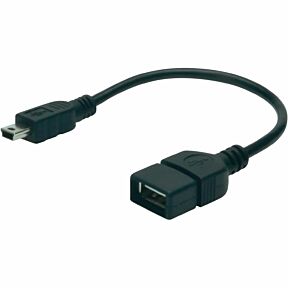 USB OTG kabel USB mini B vtič/USB-A vtičnica 20cm črn, kabel na beli podlagi