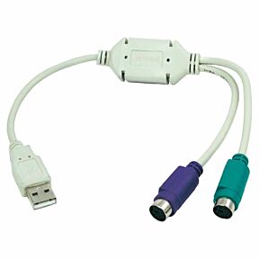 Adapter USB 1.1 A/2x vtičnica PS/2 15cm, za priklop miške in tipkovnice, bel kabel